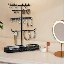 Jewelry Rack,Earring Holder,Ear Stud Holder With Wooden Tray,Jewelry Organizer Holder For Earrings Necklaces Bracelets Watches And Rings,Earring Display Stand Valentine's Day - Multicolor - View 1
