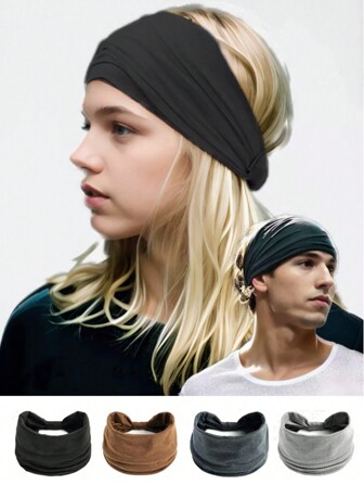 Solid Color Wide Edge Elastic Sports Headband, Sweat Absorbing, Yoga, Anti Sweat, Fashionable Headscarf, Headband