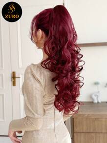 24 Inch Claw Ponytail Extension Hair Long Natural Wavy Wave Wine Red Color 24 Inch Add In Hair For Braids