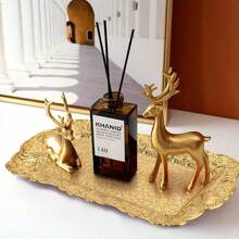 1 pieza Platillo estilo europeo enchapado en oro para dim sum, fruta seca, expositor para cupcakes, accesorios para fotografía, almacenamiento de joyas, bandeja de almacenamiento rectangular para tocador, base para vela, centro de mesa para días festivos, decoración para hotel, hogar u oficina, fiesta de cumpleaños