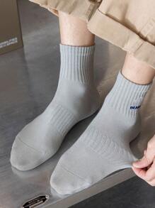 5 perechi de șosete sport pentru bărbați, potrivite pentru toamnă/iarnă, stil șosete sport alb-negru. La modă și versatile, design în culori solide, potrivite pentru studenți și iubitori de baschet, șosete până la gleznă. Indispensabile pentru toamnă. - Multicolor - Vizualizare 3
