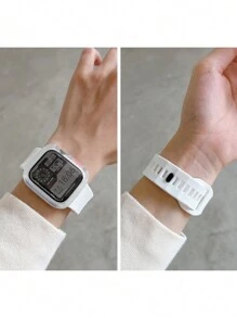2pcs Silicone Sports Watch Band, Adjustable Breathable Wristband & Soft Full Coverage Protective Case, Compatible With Apple Watch 40/41/42/44/45/46/49mm, Apple Watch Ultra/SE/Series 10/9/8/7/6/5/4