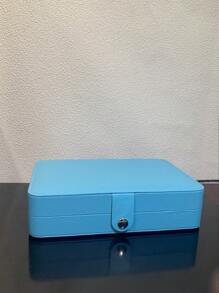 1pc Large Capacity Jewelry Box, Jewelry Storage Box, Minimalist Leather Jewelry Storage Box, Rectangular Portable Jewelry Box, Multi-Function Earring Storage Box For Home Gifts For Women - Multicolor - View 2