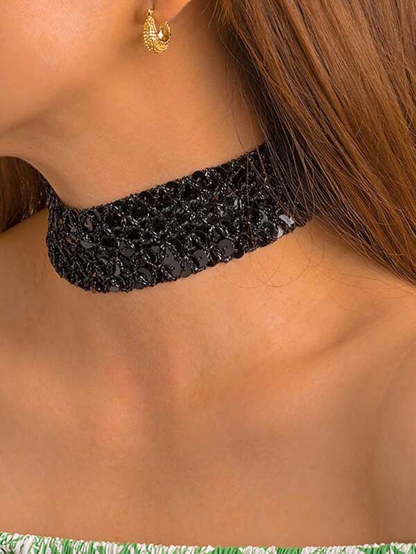 1 pieza/3 piezas Plateado/Dorado/Verde/Dorado Oscuro/Color Aleatorio, Gargantilla sexy para fiesta, cita, regalo del Día de San Valentín, atuendos de fiesta, decoraciones de reunión, collares brillantes, regalos de temporada de regreso a la escuela, regalos para hermana, regalos del Día de San Valentín