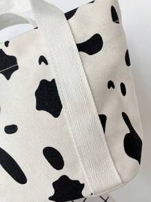 Milk Pattern Printed Tote Bag/Lunch Bag, Solid Color Niche Design Casual Versatile Minimalist Stylish Handbag For Daily Commute - Black and White - View 7