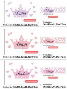 1pc Customized Crown Wall Decal With Your Name, Available In Purple, Pink, Orange, Suitable For Kids Bedroom, Girls Room Decoration, Easy To Apply Peel And Stick Mural Gifts Birthday Graduation