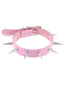 1pc Punk Gothic Rivet Pink Choker Necklace, Suitable For Women Daily Party Wear, Halloween Christmas Party Creative Birthday Valentine's Day Gift - Pink - View 24