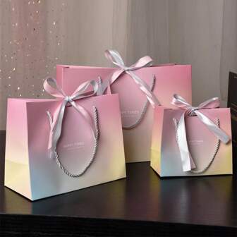 10pcs Gradient Pink Bow Gift Bag New Year Gift Tote Bag Valentine's Day Festival Party Gift Packaging Box