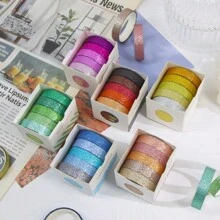 Set di 15 pezzi/30 pezzi di nastro washi decorativo lucido e colorato, nastri sottili da 10 mm per artigianato, confezioni regalo, scrapbooking, planner, bullet journal, decorazioni di precisione fai-da-te, studenti per il ritorno a scuola - Multicolore - Visualizzare 9