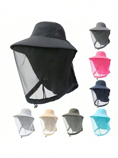 1pc Men's Bucket Hat With Net Mesh, Summer Anti-Mosquito Insect Sun Protection Head Net Hat, Outdoor Fishing Hiking Gardening Mountain Climbing Sun Hat, UV Protection Quick Drying Night Bucket Hat, Breathable Bucket Hat Covering FaceMen's Sun Hat Summer Hat, Suitable For Summer Outdoor Activities Such As Hiking And Fishing