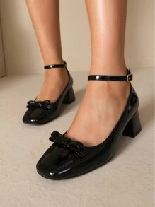 Women's Bow Decor Square Toe High Heel Sandals, Fashion Daily Commute Party Wear Stylish Sandals Summer Sandals For Women