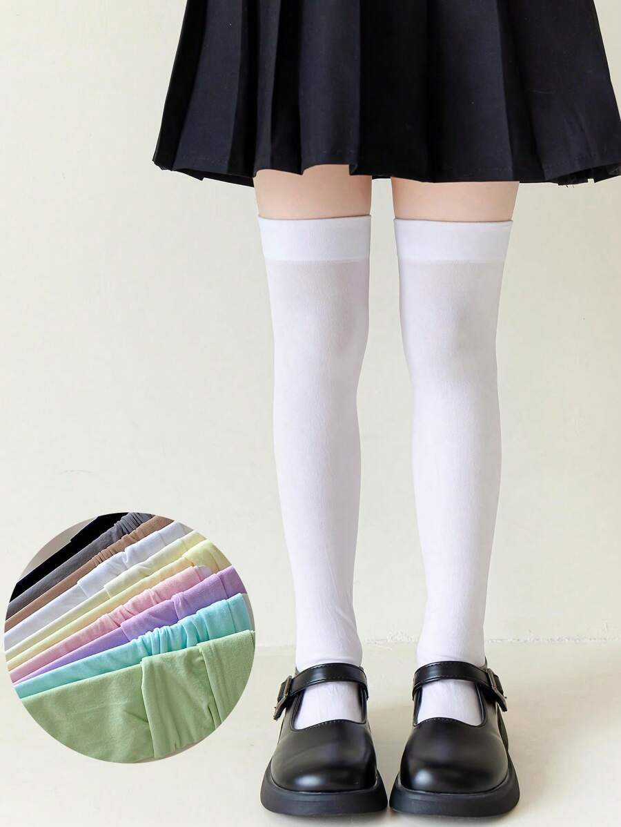 1 đôi tất cao đến đầu gối bằng nhung cho trẻ em, phong cách Harajuku, màu Dopamine, mùa xuân/hè - Nhiều màu - Xem 1