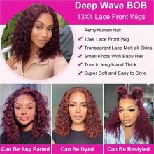 Deep Water Wave Bob 99J Burgundy Lace Front Wigs Human Hair 13x4 Lace Frontal Wig Short Curly Bob Wig Brazilian Bob Pre Plucked Halloween Costumes - S99J - View 6