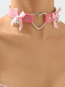 1pc Punk Gothic Rivet Pink Choker Necklace, Suitable For Women Daily Party Wear, Halloween Christmas Party Creative Birthday Valentine's Day Gift - Pink - View 23