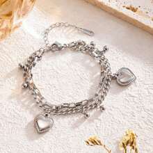 Exaggerated Hip-Hop Style Titanium Steel Double-Layer Chain Bracelet Does Not Fade - Silver - View 3