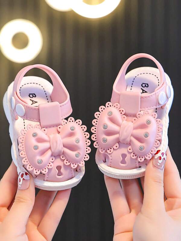 1 Pair Baby Girl Sandals, Cute Bow Design Indoors Home Slippers, Suitable For Summer