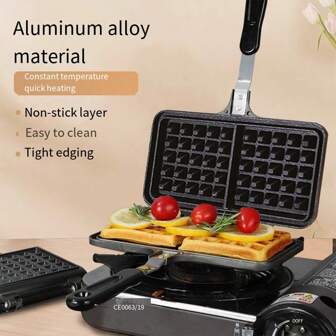 Molde grueso 2 en 1 para hacer panqueques con forma de corazón y gofre, práctico para hacer crepes, mango suave y de alta calidad para cocina de gas, fácil de limpiar