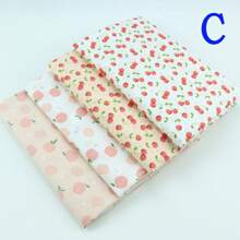 4 件/批卡通水果系列印花布草莓/苹果/樱桃水果图案 DIY 手工布头田园花卉/几何网格/圆点图案棉质斜纹布几何绗缝拼布组枕套布块缝纫剪贴簿布 Tecidos Calico
