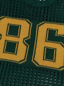 Summer Street Solid Color Mesh Loose Tops Short Sleeve Round Neck Letter Print See Through T-Shirt Casual For Women - Green - View 3