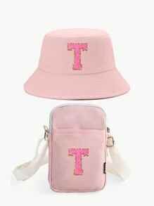 2pcs/Set Kids 26 Letter Bucket Hat & Bag Set, Suitable For Boys And Girls Daily Outing Fashion Matching, Perfect Gift, Spring & Summer - Pink - View 34