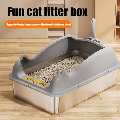 Caja de arena extra grande de acero inoxidable con tapa, caja de arena para gatos con pared alta y cerrada para evitar fugas, caja de arena de metal XL con pala, caja de arena fácil de limpiar para varios gatos, bandeja de arena antiadherente