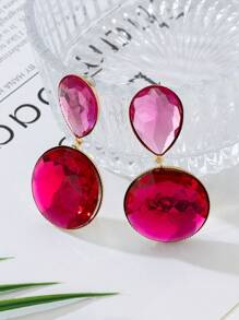 1 Pair Cute Pink Teardrop Rhinestone Earrings, Fashion Jewelry Gift For Women, Valentine's Day,Mom,Mother,Mother's Day,Gift - Multicolor - View 5