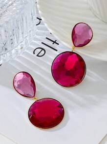 1 Pair Cute Pink Teardrop Rhinestone Earrings, Fashion Jewelry Gift For Women, Valentine's Day,Mom,Mother,Mother's Day,Gift - Multicolor - View 4