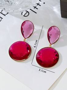 1 Pair Cute Pink Teardrop Rhinestone Earrings, Fashion Jewelry Gift For Women, Valentine's Day,Mom,Mother,Mother's Day,Gift - Multicolor - View 2
