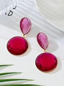 1 Pair Cute Pink Teardrop Rhinestone Earrings, Fashion Jewelry Gift For Women, Valentine's Day,Mom,Mother,Mother's Day,Gift - Multicolor - View 6