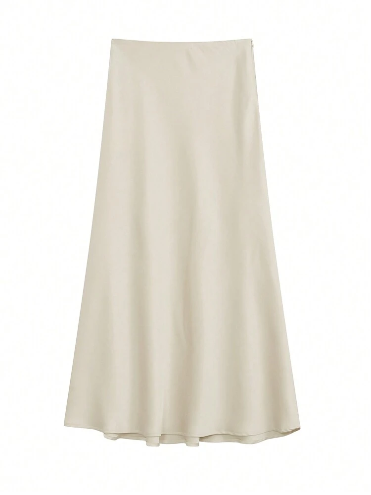 2024 Summer New High Waist Slimming French Retro Satin Peplum Fishtail Skirt For Women - Apricot - View 6