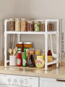 1个1-5层厨房台面收纳架，加厚独立层板，多场景桌面使用，加固金属管，承重力强，可用于存放调味品、零食和家居用品 - 彩色 - 查看 9
