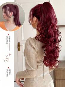24 Inch Claw Ponytail Extension Hair Long Natural Wavy Wave Wine Red Color 24 Inch Add In Hair For Braids
