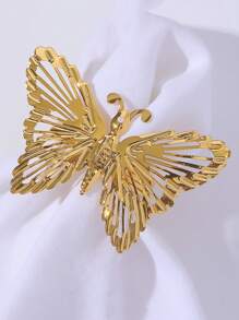 1pc Alloy Enamel Gorgeous Butterfly Napkin Ring, Tabletop Decor Napkin Holder For Dining Table, Holiday, Party, Hotel, Restaurant, Wedding, Gold Color