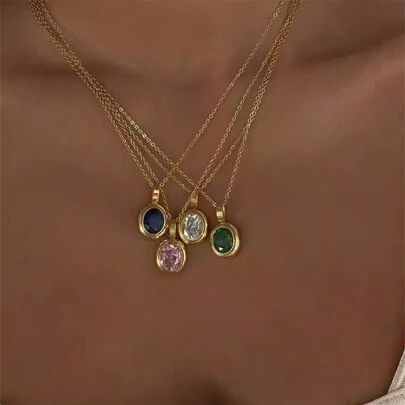 VKHK 1pc Vintage 18K Gold Plated Stainless Steel Zirconia Decor Pendant Necklace, Suitable For Daily Wear And Wedding, Gift For Women