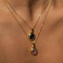 VKHK 1 pieza Collar con colgante decorado con circonita, chapado en oro de 18K, de acero inoxidable con acabado vintage, apto para uso diario y bodas, regalo para mujer