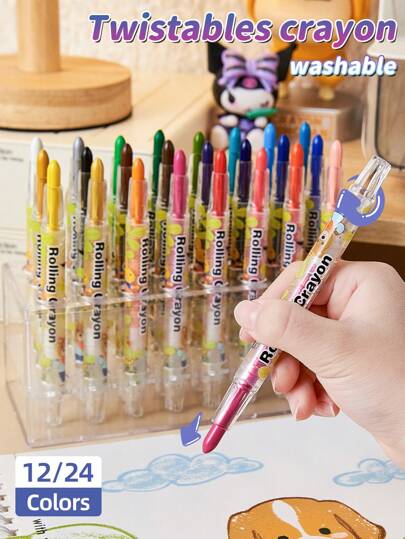 可旋转蜡笔套装、可水洗旋转蜡笔、学校用光滑纹理蜡笔、易于清洁的彩色蜡笔、DIY 工艺项目、美术用品和礼品