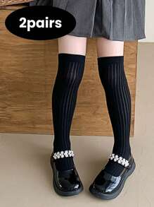 2 Pairs Kids Socks With Stripe Pattern, Seamless Long Tube Design, Suitable For 3-12 Years Old Boys & Girls, Great For Daily Wear And School Use