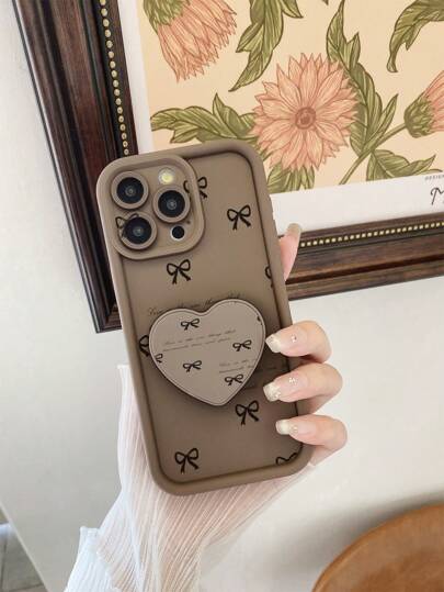 1pc Heart Shaped Phone Holder With Butterfly Decor, Protective Camera Lens Design Shockproof Phone Case Compatible With Iphone 11 Pro Max/12 Pro Max/13 Pro Max/14 Pro Max/15 Pro Max/IPhone 16 Plus/IPhone 16 Pro Max, Redmi, OPPO/Realme, VIVO, Infinix, Honor, One Plus