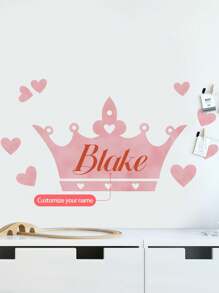 1pc Customized Crown Wall Decal With Your Name, Available In Purple, Pink, Orange, Suitable For Kids Bedroom, Girls Room Decoration, Easy To Apply Peel And Stick Mural Gifts Birthday Graduation