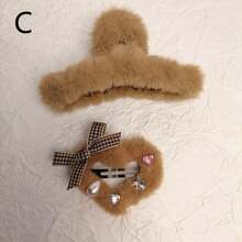 1 Set Cute Plush Claw Hair Clips, Fluffy Hair Clips, Hair Accessories, Hair Claw For Ponytail, Cute Plush Star & Bow Hair Clips, Bangs Clips, Hair Barrettes For Autumn/Winter - Multicolor - View 11