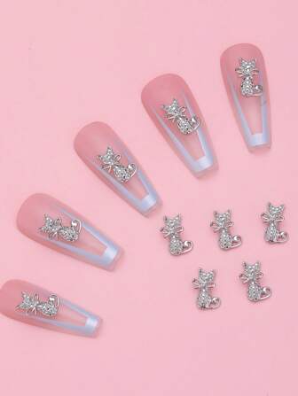 10 Packs Vintage Alloy Cat Cute Nail Decoration Nail Art Accessories Nail Supplies Nails Nail Charms Nail Gems