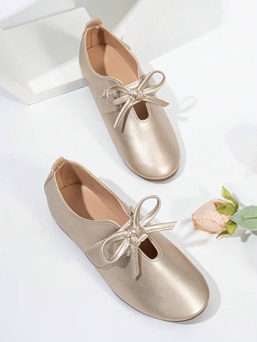 金色金属女童舒适透气防滑平底鞋 - 金色 - 查看 1