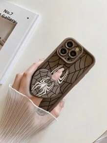 1pc Heart-Shaped Phone Holder & Cobweb Pattern Protective Phone Case With Camera Lens Protection Compatible With Iphone 11 Pro Max/12 Pro Max/13 Pro Max/14 Pro Max/15 Pro Max/IPhone 16 Plus/IPhone 16 Pro Max, Redmi, OPPO/Realme, VIVO, Infinix, Honor, One Plus - Brown - View 8