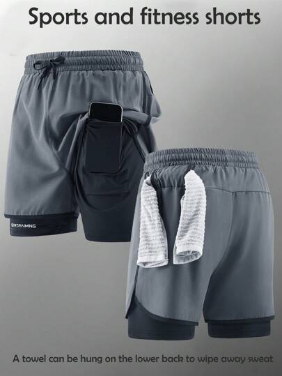 1pc Men's Summer Casual Shorts, 2 In 1 Sports Bermuda Pants, Running Workout Shorts For Fitness, Beach And Casual Wear