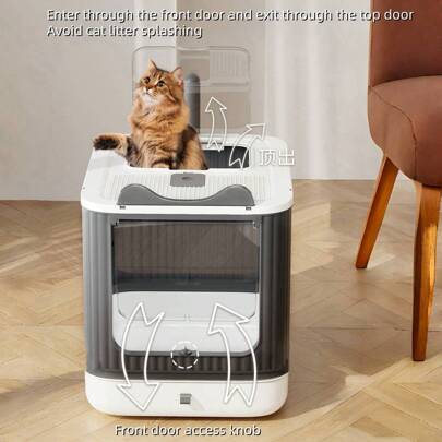 Ny kattlåda, dubbelsidig dörröppning, effektivt mot stänk, helt sluten design för att förhindra lukt, lämplig för katter under 5 kg, en skopa för kattsand ingår