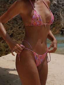 Ensemble de bikini à imprimé floral ditsy, décontracté et pour la plage d'été
