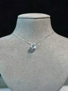 1pc Minimalist Elegant Sparkling Cubic Zirconia Pendant Necklace, Invisible Fishing Line Chain, Versatile Daily Wear Necklace