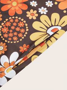 Women's Plus Size Floral Print Bohemian Fresh Style Halter Jumpsuit Set Head Sleeveless Halter Back Straight Pants - Orange - View 4