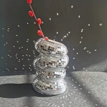 1 件手工银色迪斯科球花瓶花盆桌面装饰桌面中心装饰家居装饰现代装饰吊坠适用于家庭、派对、房间、桌面独特的母亲节、新年、复活节礼物创意生日毕业 - 銀色 - 查看 8