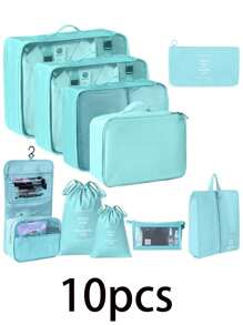 10 件/套旅行收纳袋，防水衣服收纳袋，可折叠内衣鞋化妆品收纳袋，包括：服装袋、化妆刷袋、鞋袋、洗漱包、化妆包、手提包、电子产品收纳袋、内衣袋 - 黑色 - 查看 9